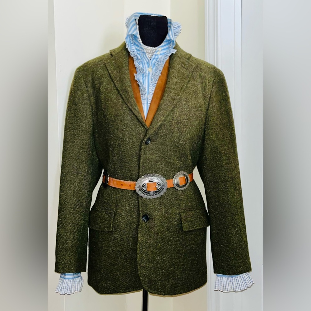 J. Crew Harrison Tweed Wool Olive Green Mens Blazer